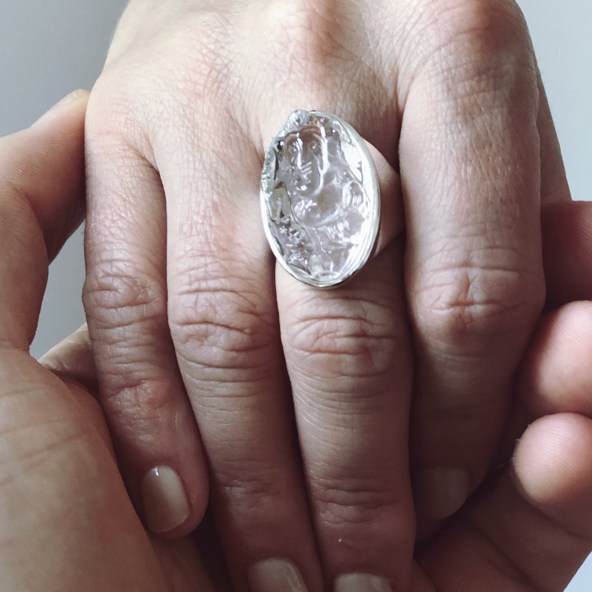Ganesha Ring. Quartz Crystal. Silver