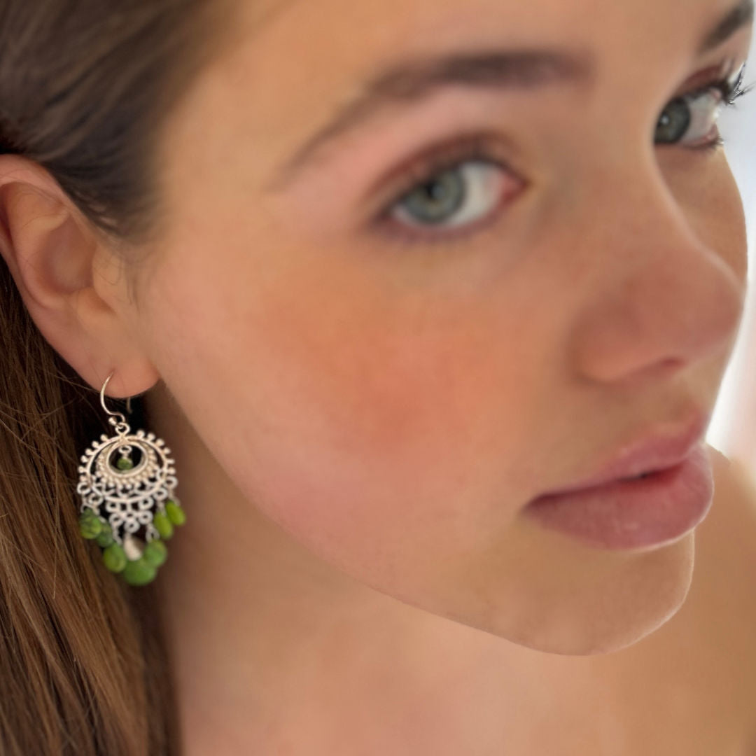 Blue Lagoon Earrings. Green Turquoise. Silver