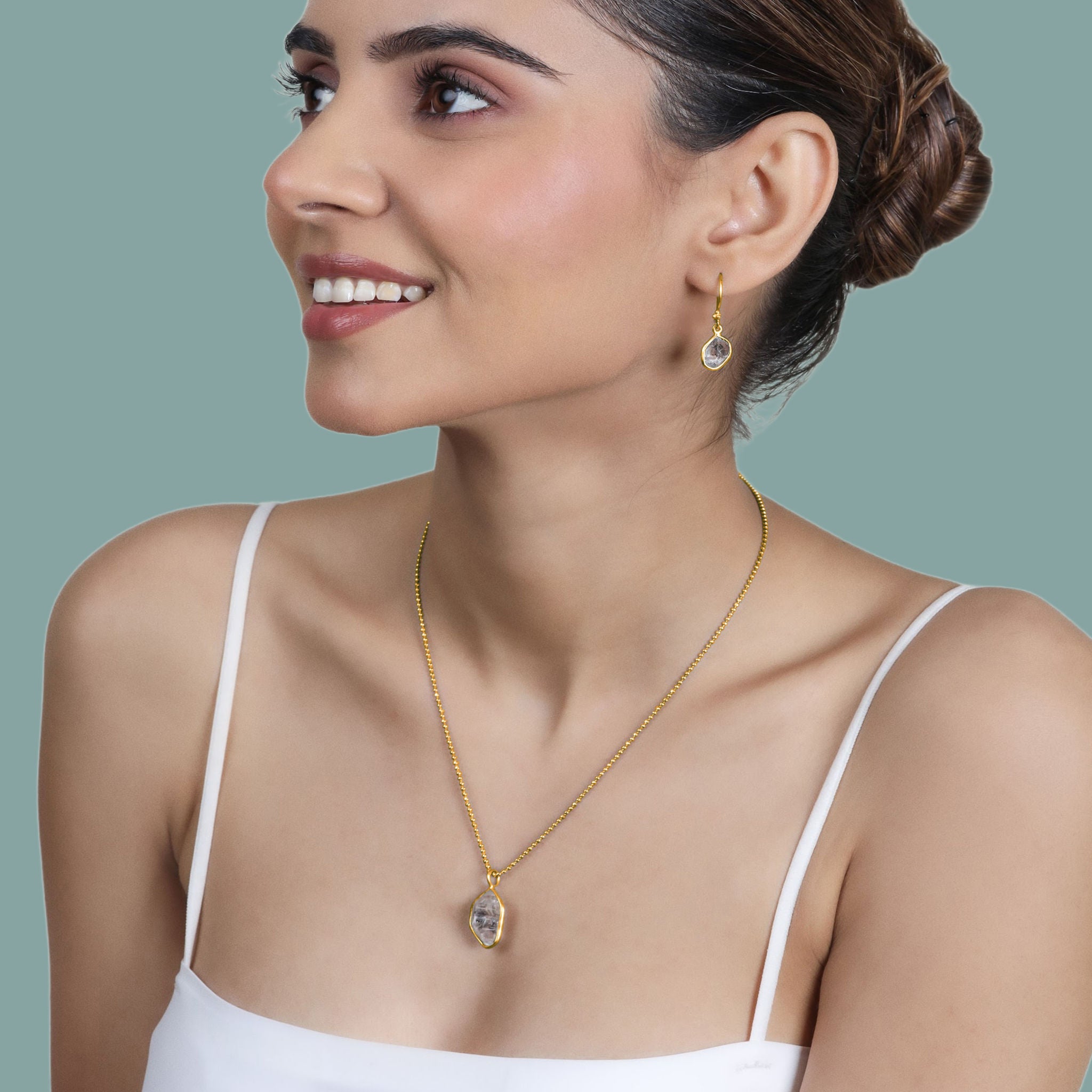Caspian Necklace. Herkimer Diamond. Gold Vermeil