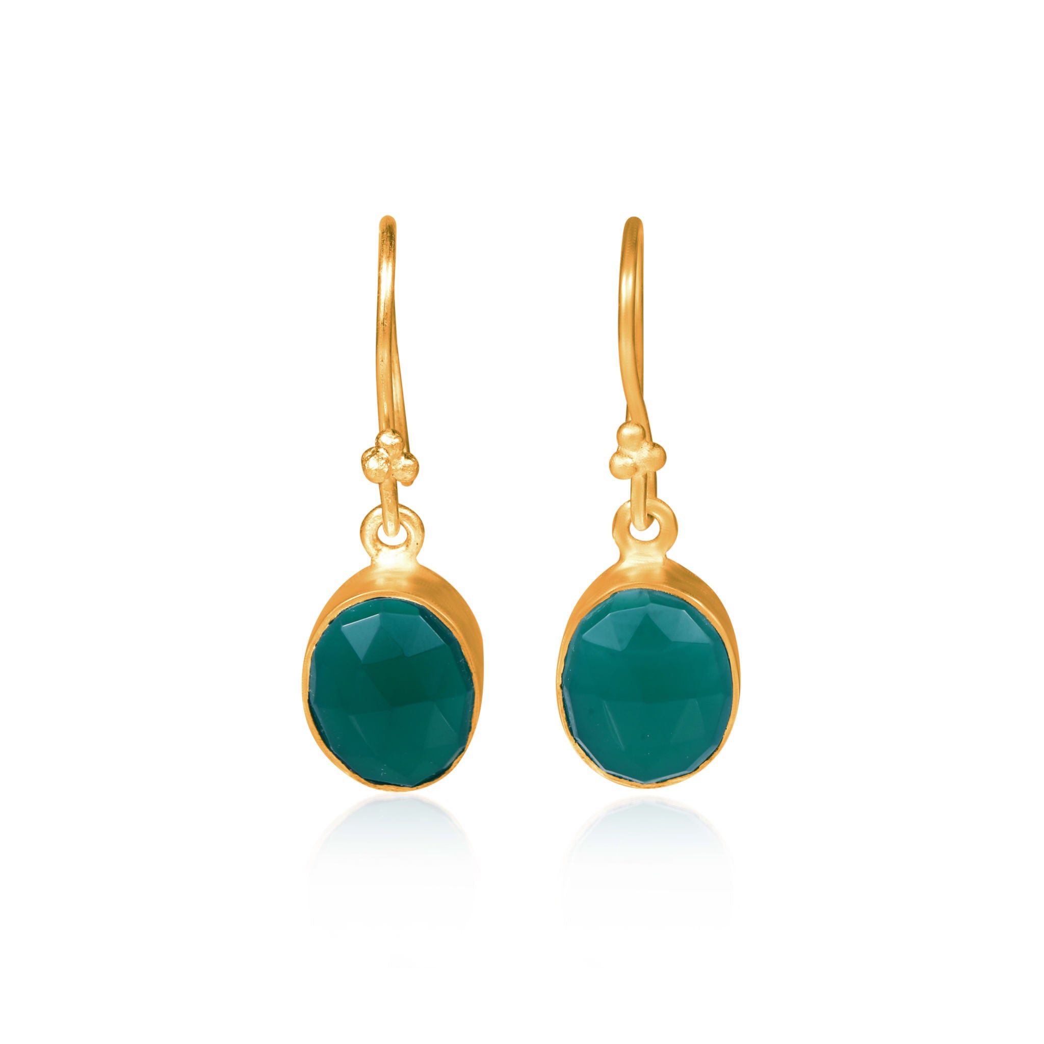 Caspian Earrings. Green Onyx. 22ct Gold Vermeil
