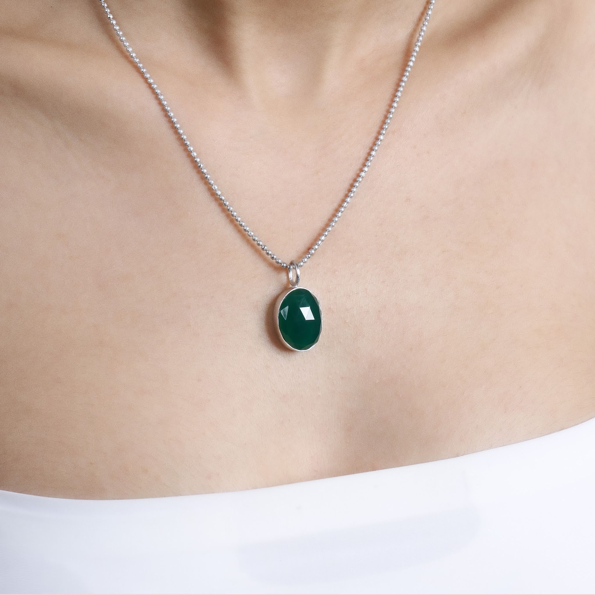 Caspian Necklace. Green Onxy. 925 Silver