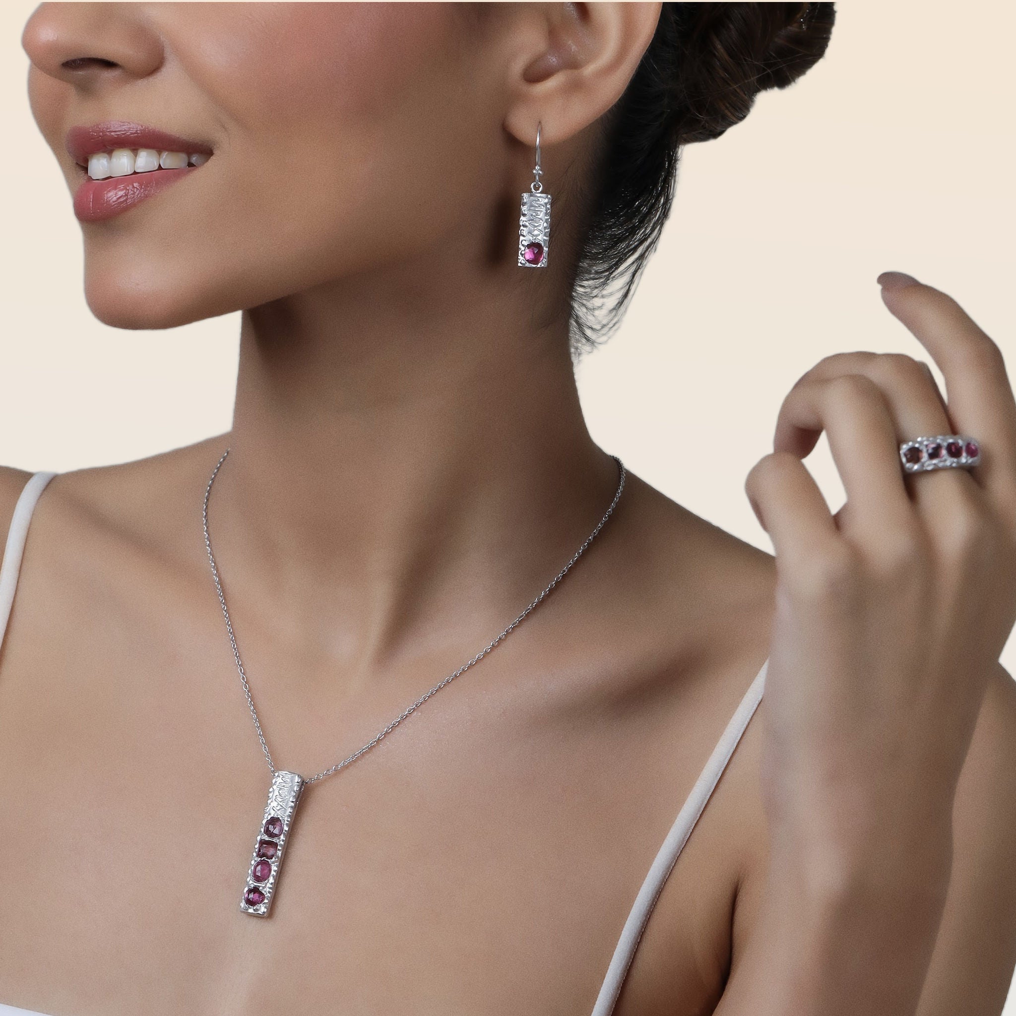 HumanKind Necklace. Pink Tourmaline Ombre. 925 Silver