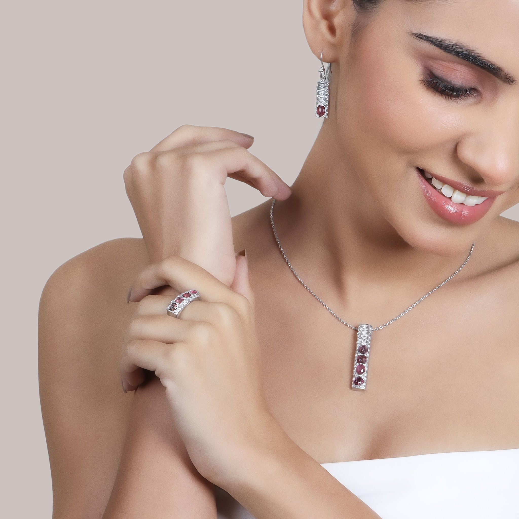 HumanKind Necklace. Pink Tourmaline Ombre. 925 Silver