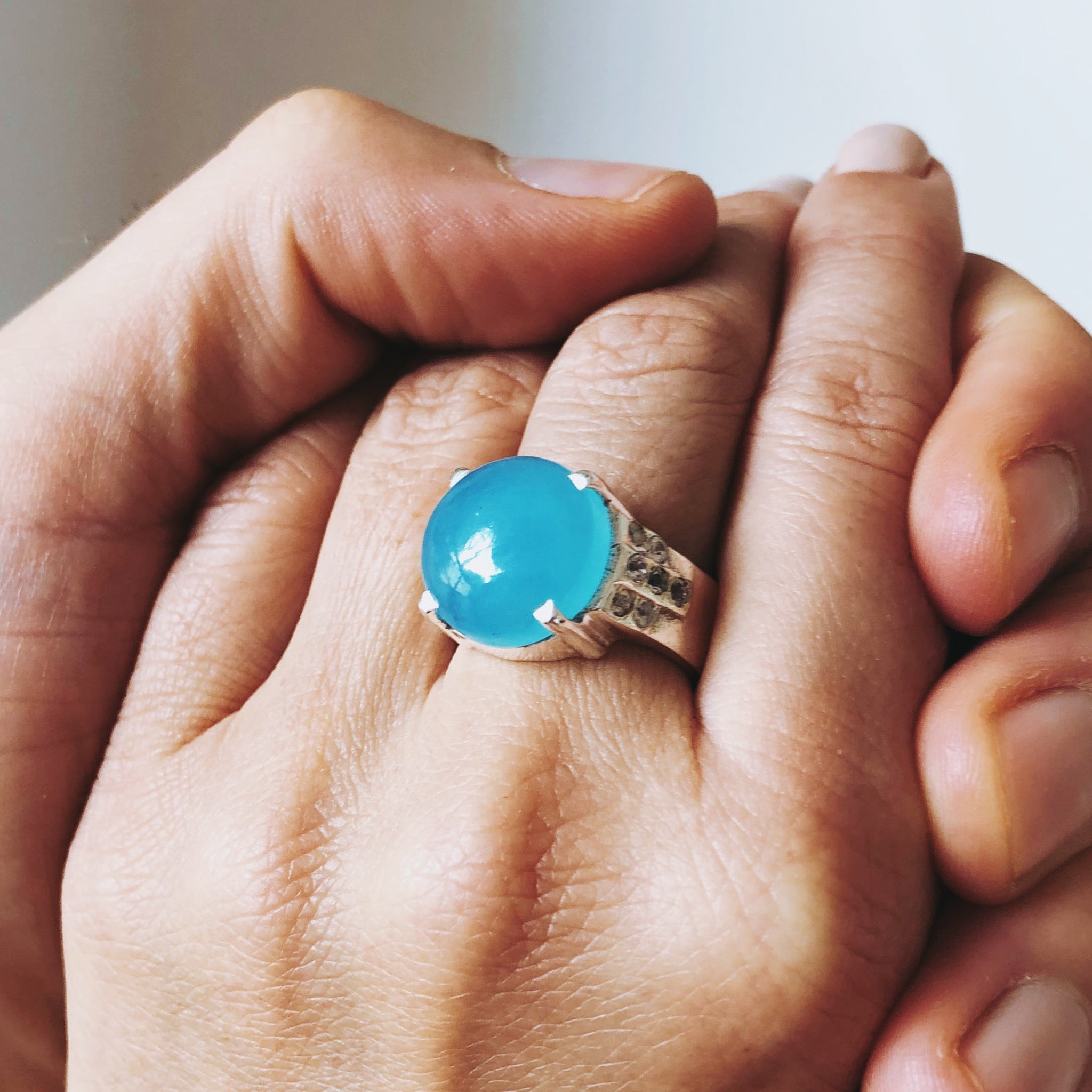 Lecce Ring. Aqua Chalcedony. Silver