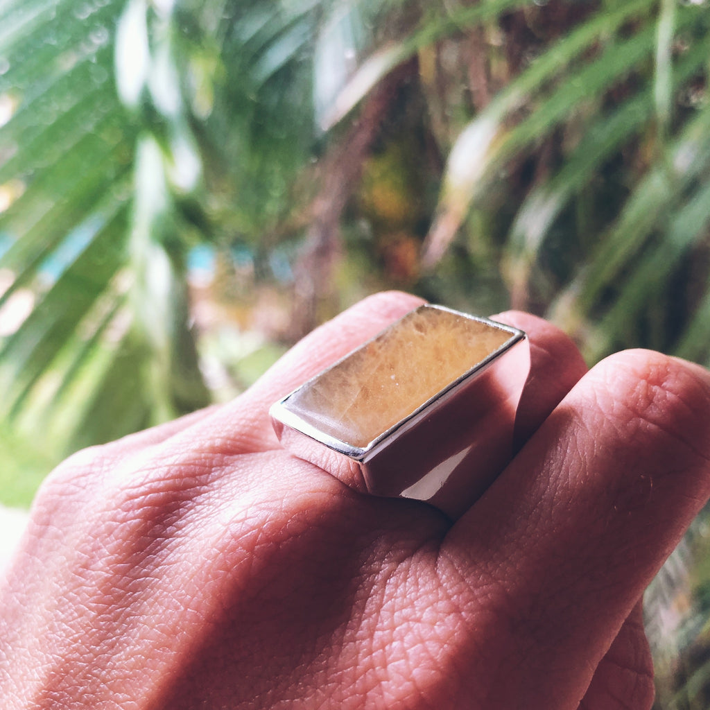 Pacific Ring. Orange Aventurine. Silver