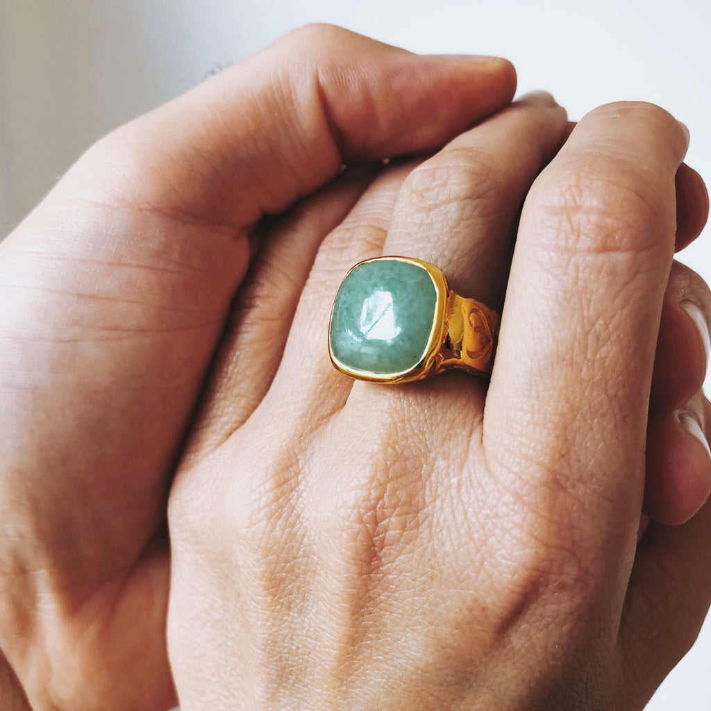 Daintree Ring. Green Aventurine. Gold