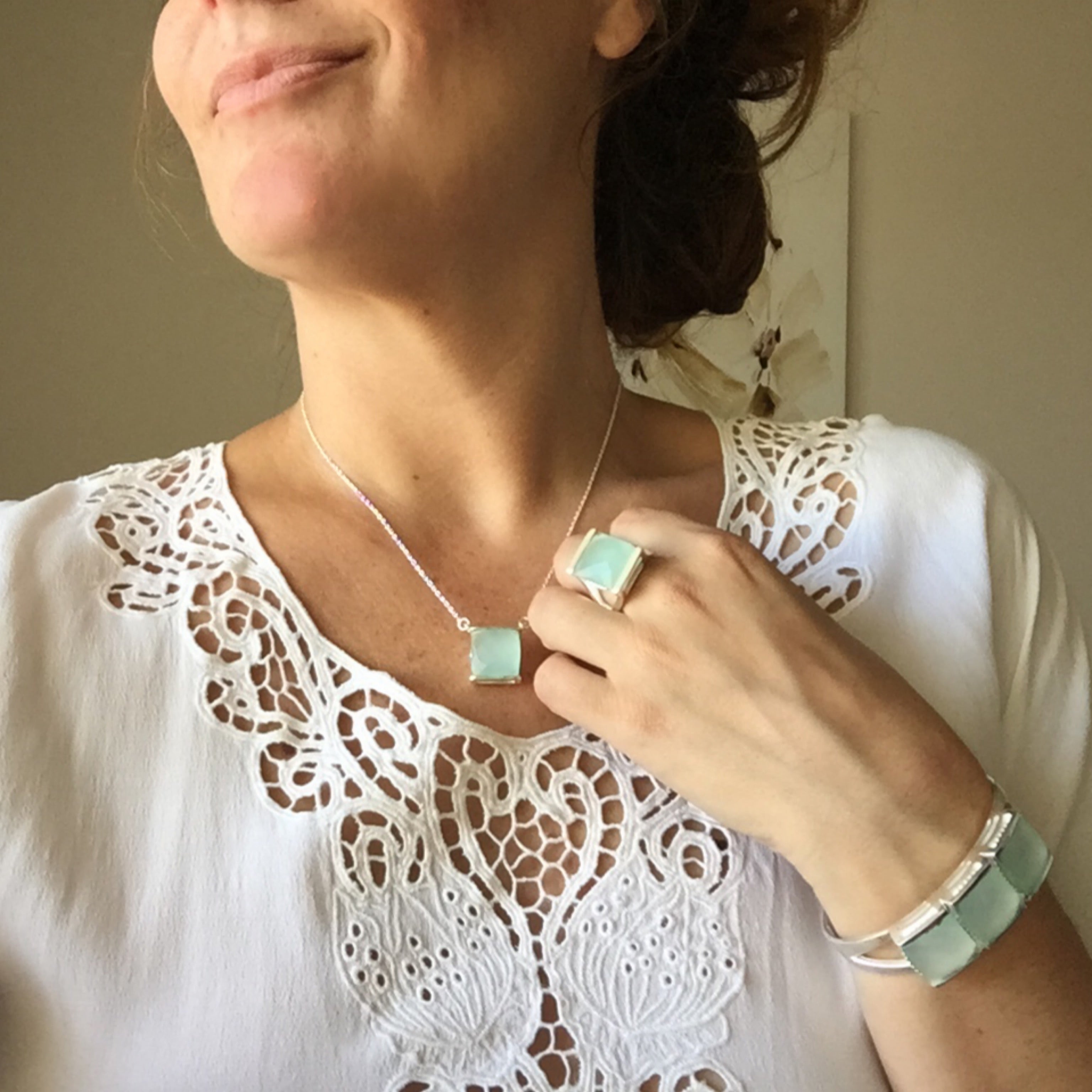 Caribbean Cuff. Aqua Chalcedony. Silver