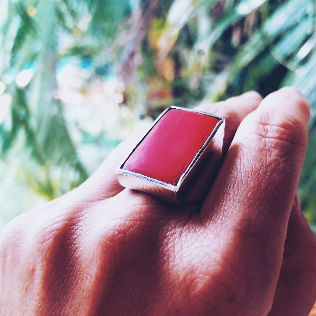 Pacific Ring. Coral. Silver
