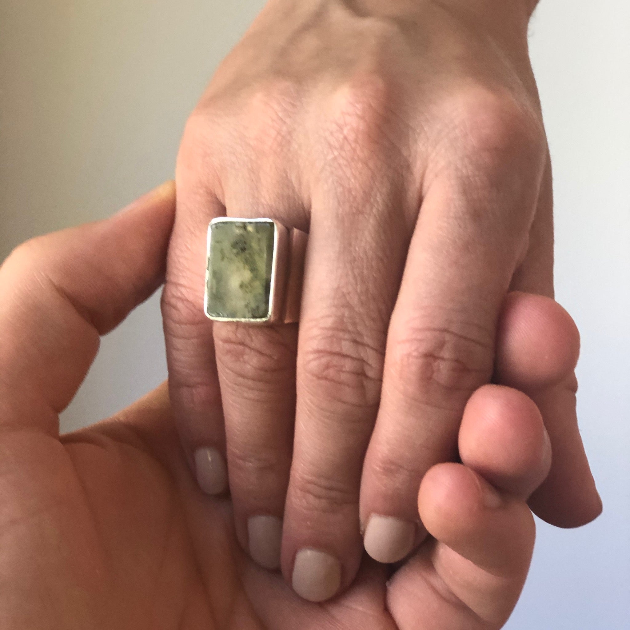 Arctic Ring. Prehnite. Silver