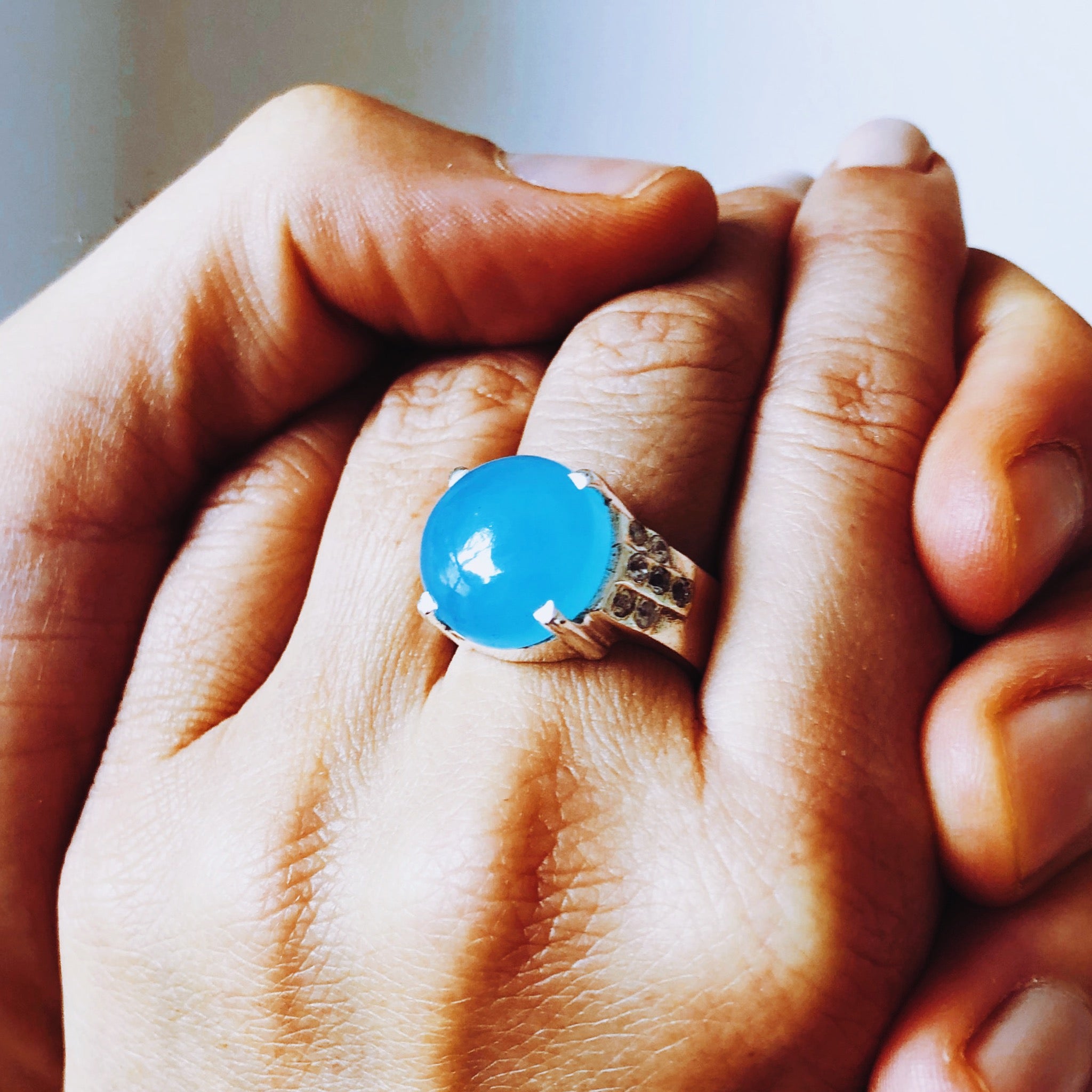 Lecce Ring. Blue Chalcedony. Silver