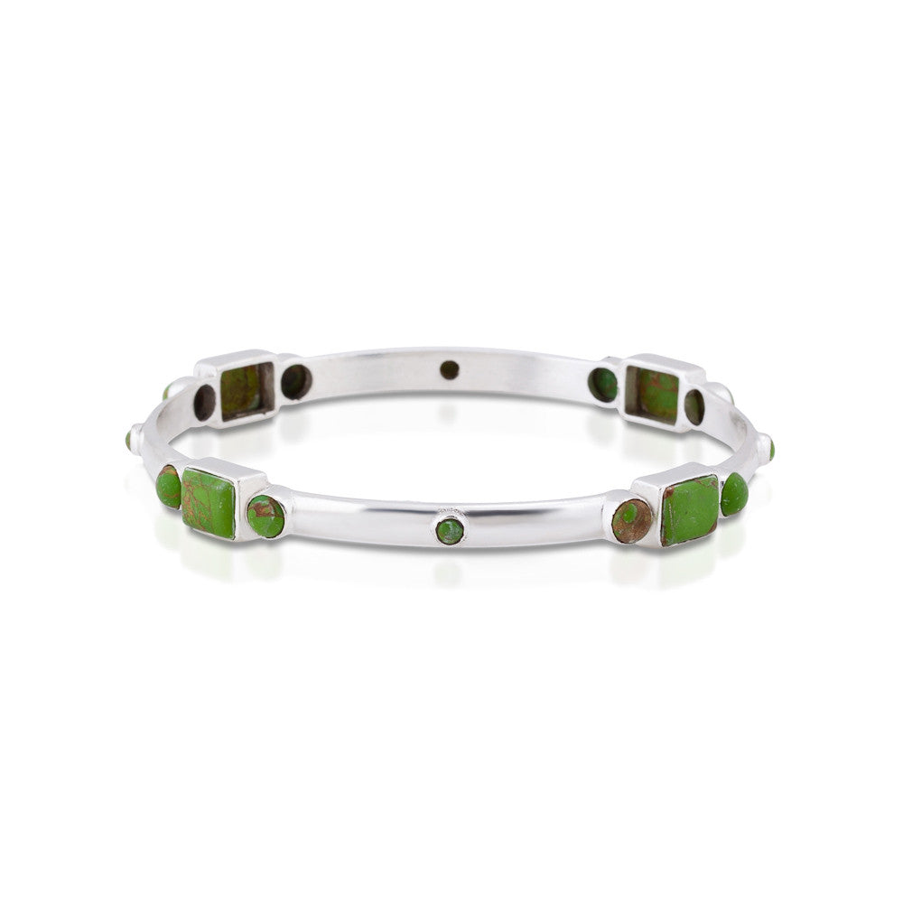 Pamukkale Bangle. Green Turquoise. Silver
