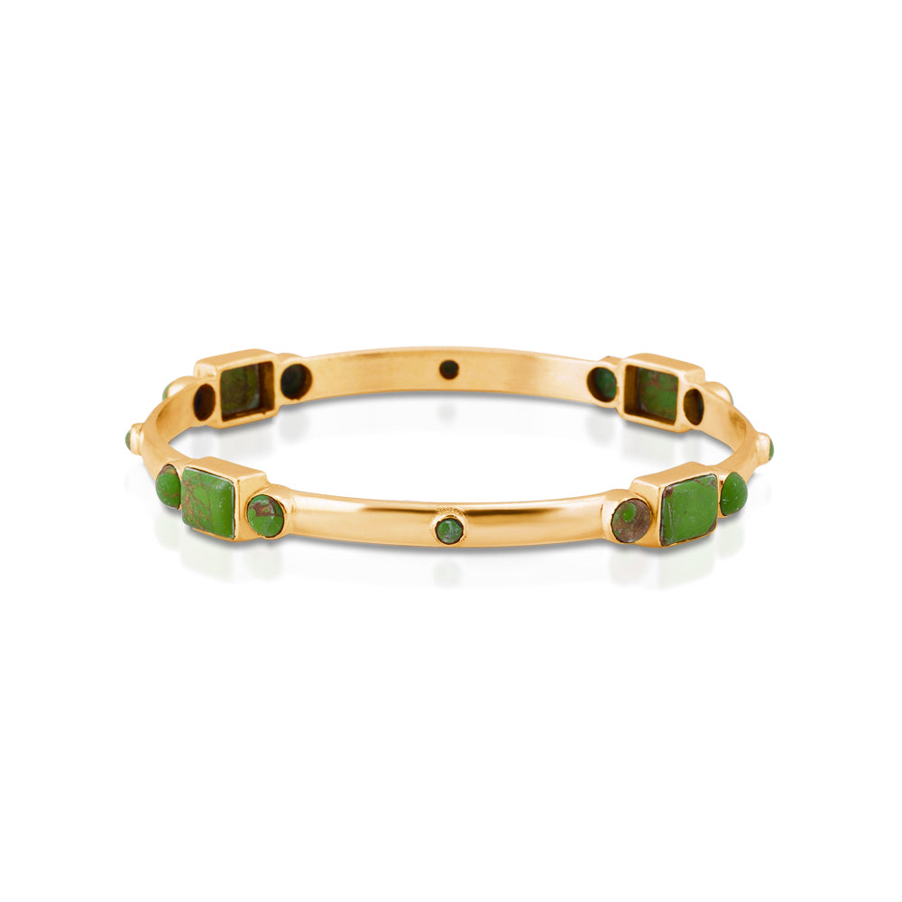 Pamukkale Bangle. Green Turquoise. Gold.