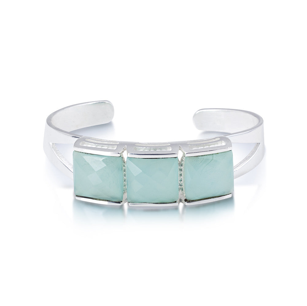 Caribbean Cuff. Aqua Chalcedony. Silver