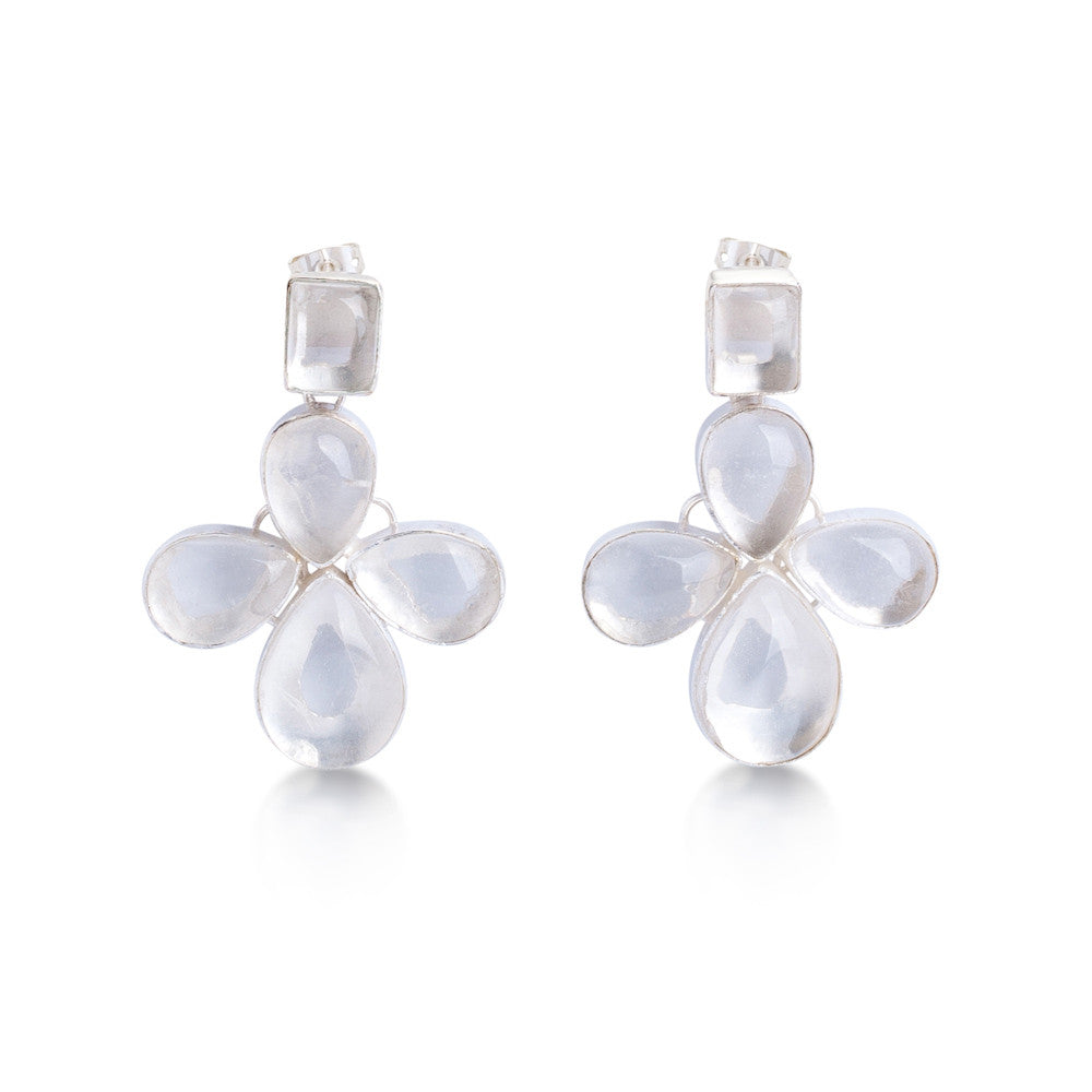 Lotus Earrings. Quartz Crystal. Silver