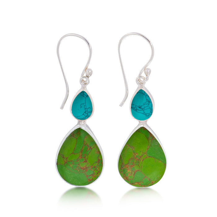 Butterfly Valley Earrings. Green & Blue Turquoise. Silver