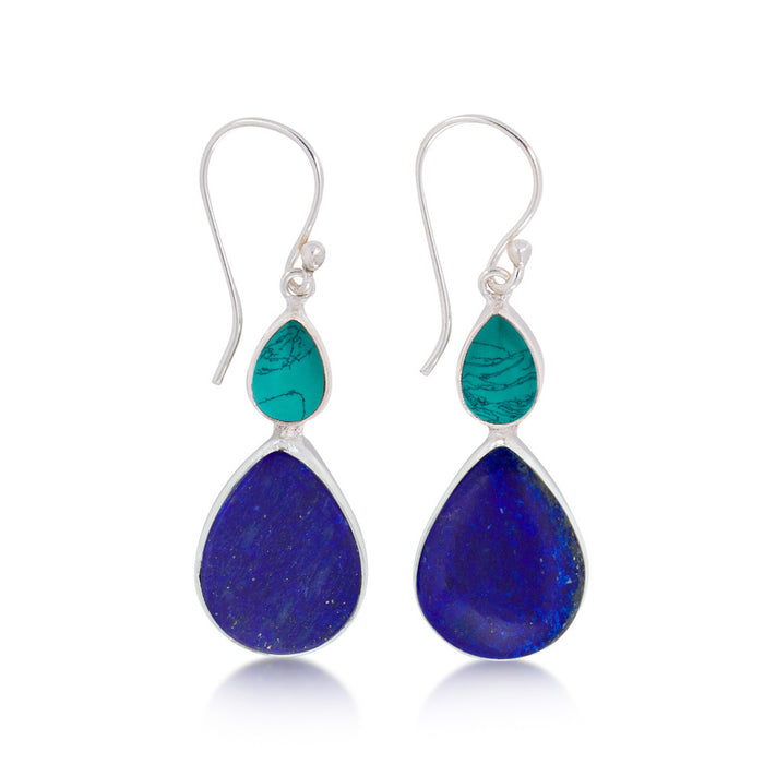 Butterfly Valley Earrings. Lapis Lazuli & Turquoise. Silver