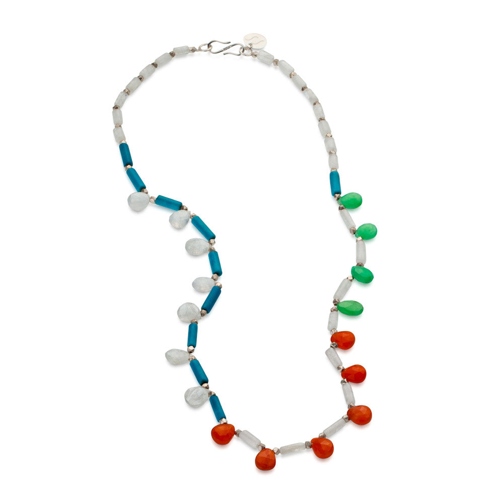 Tubbataha Necklace. Turquoise, Moonstone, Carnelian, Chrysoprase. 925 Silver