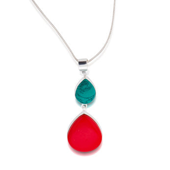 Butterfly Valley Necklace. Turquoise & Coral. Silver