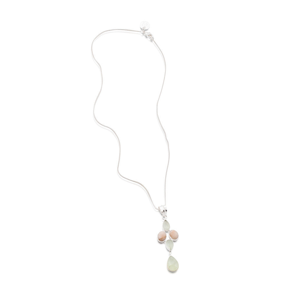 Siren Song Necklace. Prehnite & Pink Opal. Silver