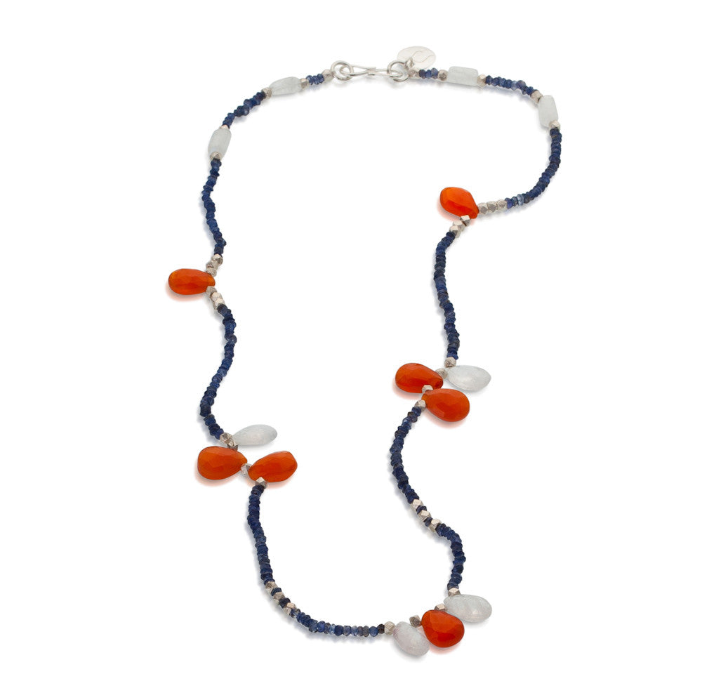 Tubbataha Necklace. Iolite, Carnelian & Moonstone. 925 Silver