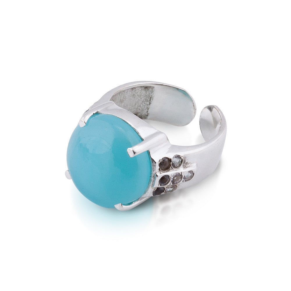 Lecce Ring. Aqua Chalcedony. Silver