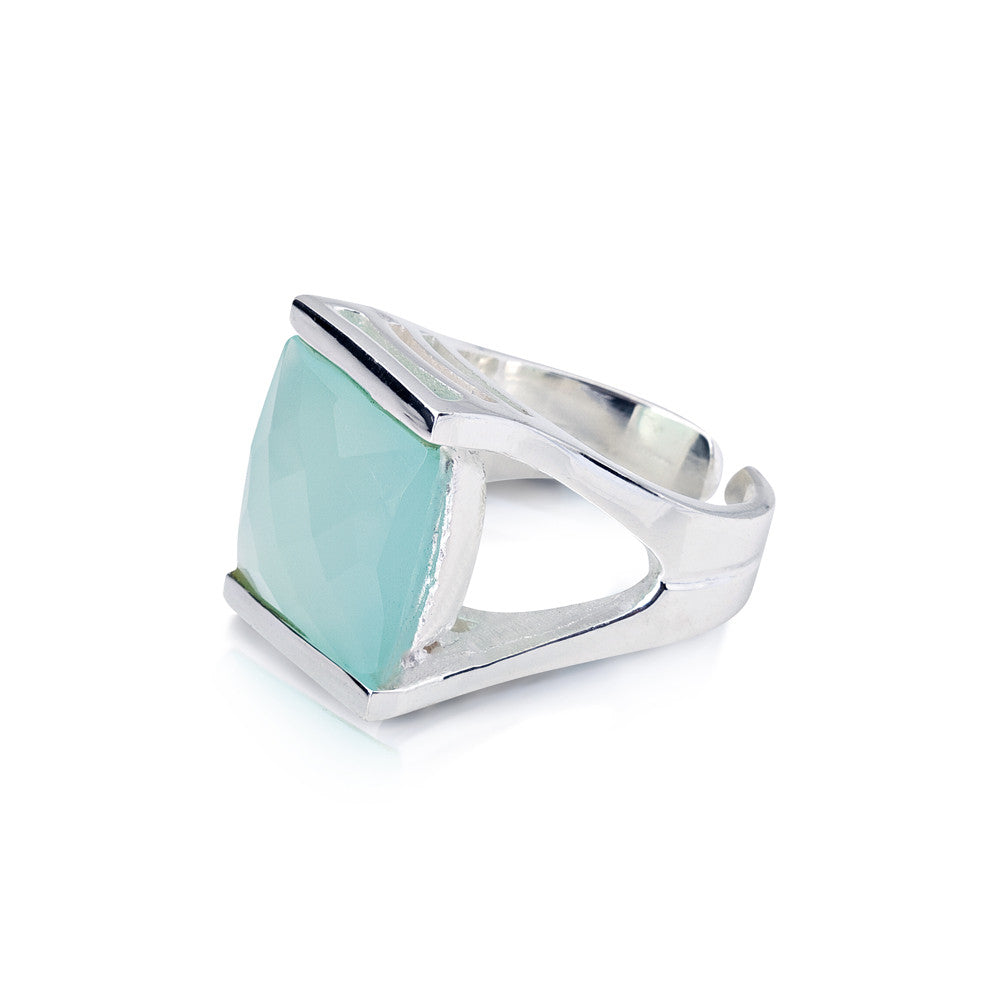 Caribbean Ring. Aqua Chalcedony. Silver