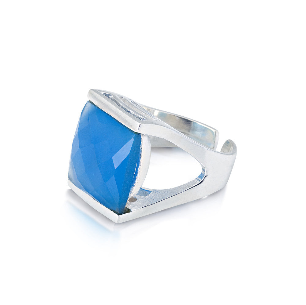 Caribbean Ring. Blue Chalcedony. Silver